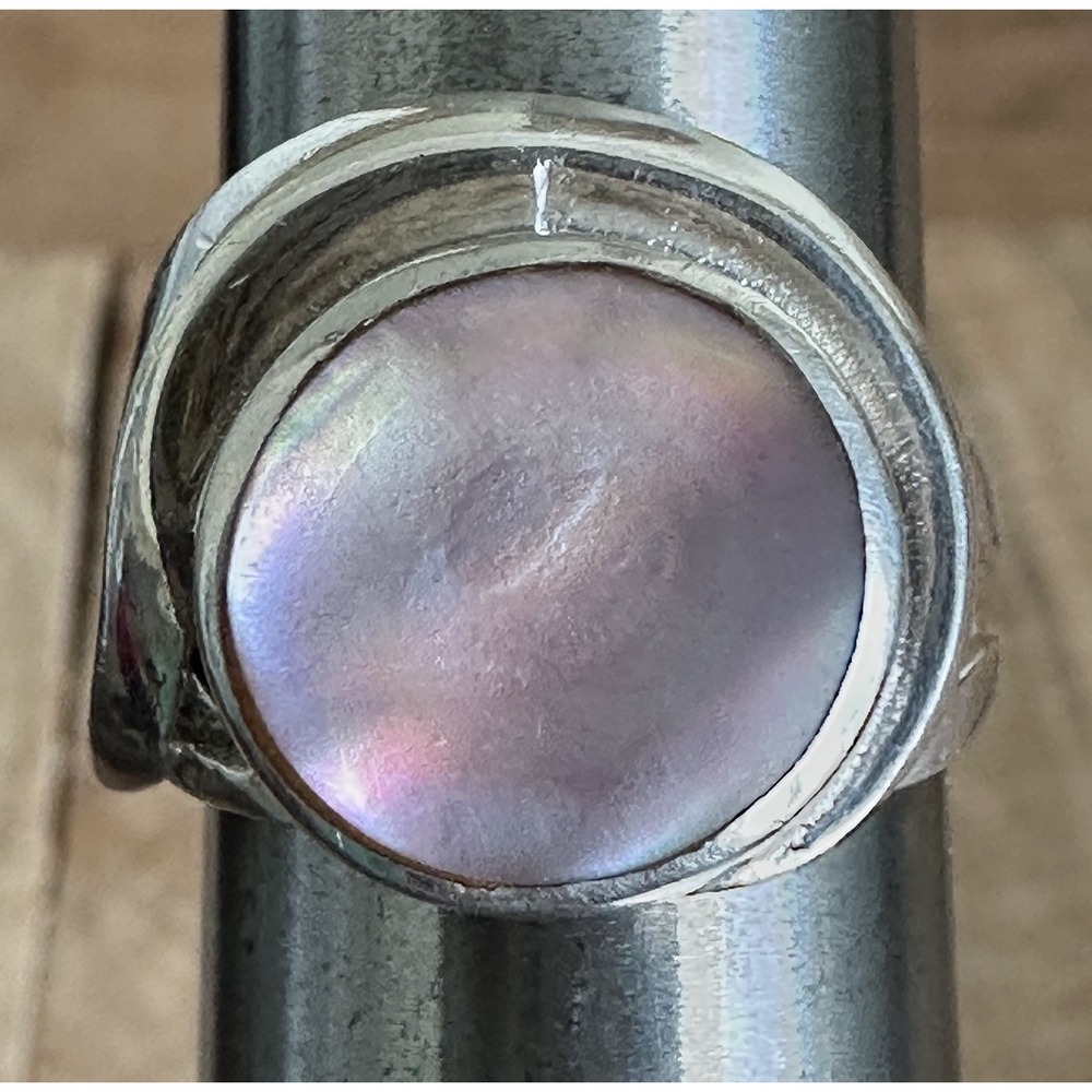 Vintage Artisan Accent Ring Size 5.75 Pink Mother of Pearl 925 Sterling 5.3g